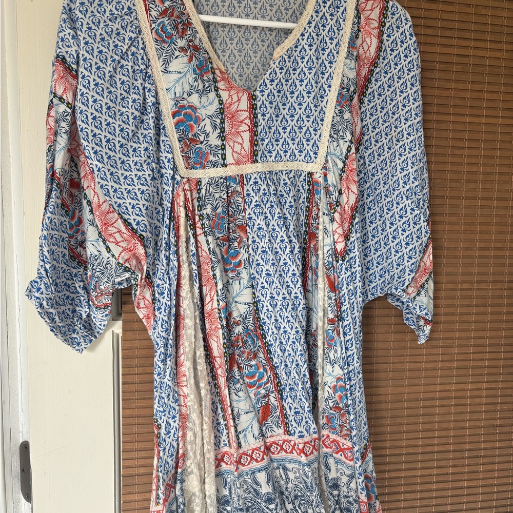 Umgee Blue and Red Patterned Tunic